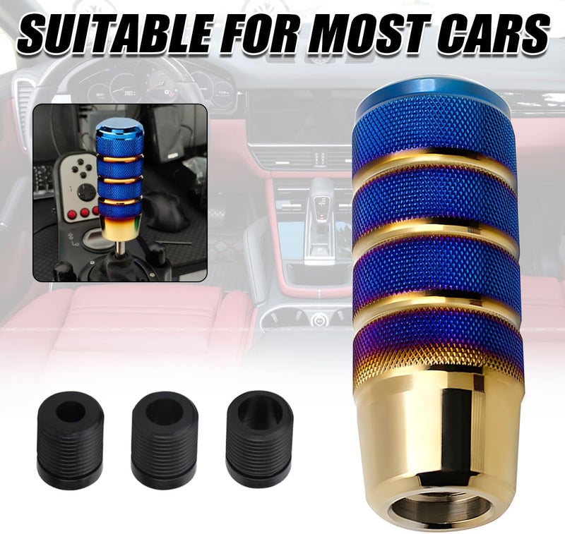 Osilly 95mm/3.74" Car Shifter Knob, Aluminum Weighted Automotive Gear Shift Manual knobs Lever with 3 Threaded Adapters M8 M10 M12 x 1.25, Universal for Manual Transmission Vehicle (Blue/Golden) - Image 3